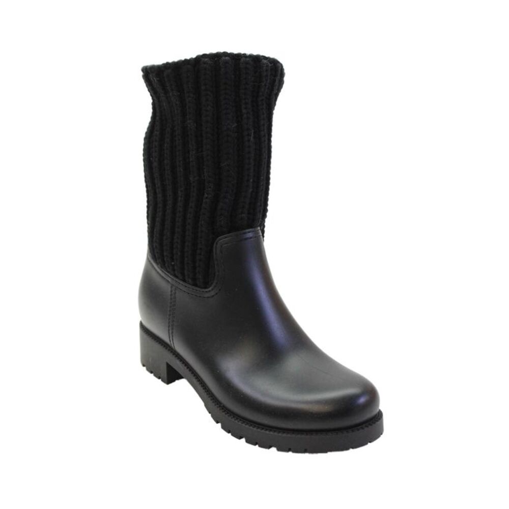 Moncler Womens Leather Knit Inset Pull On Ankle Boots Black Size 39 9